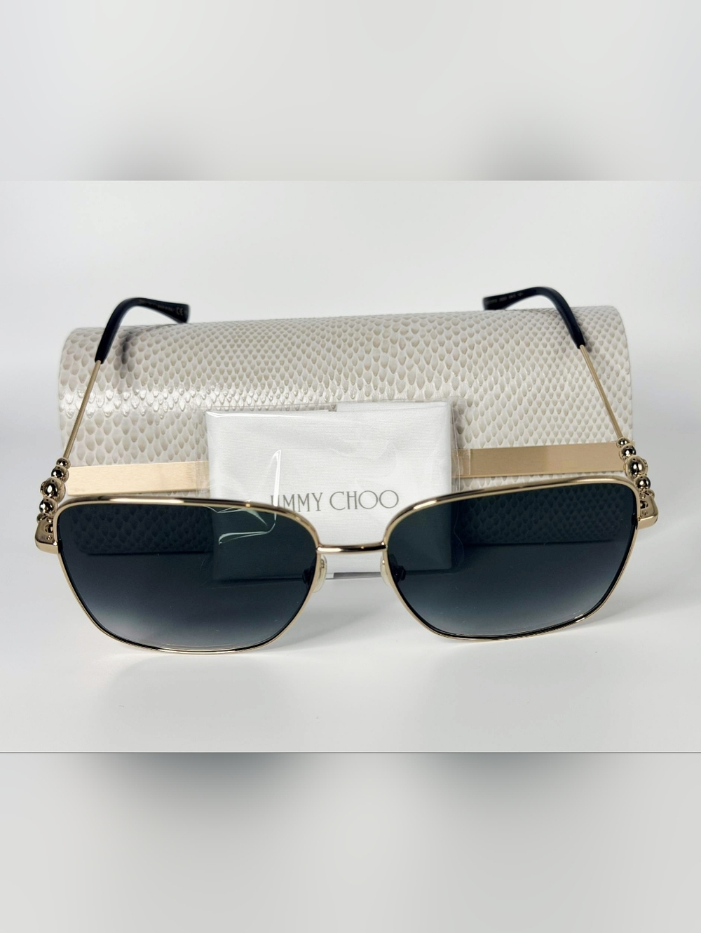 ✨ JIMMY CHOO Hester/S Crystal Embellished Square Sunglasses - Gold/Grey ✨ - Picture 2 of 6